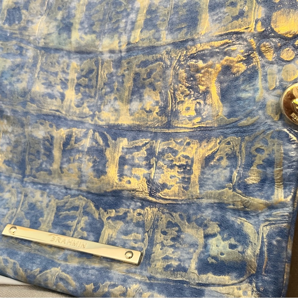 Brahmin Blue and Gold Shoulder Bag with Textured Pattern - Picture 2 of 8